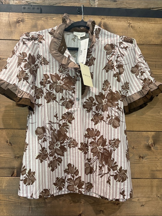 entro Tops - entro Brown Floral Ruffle Collar Blouse
